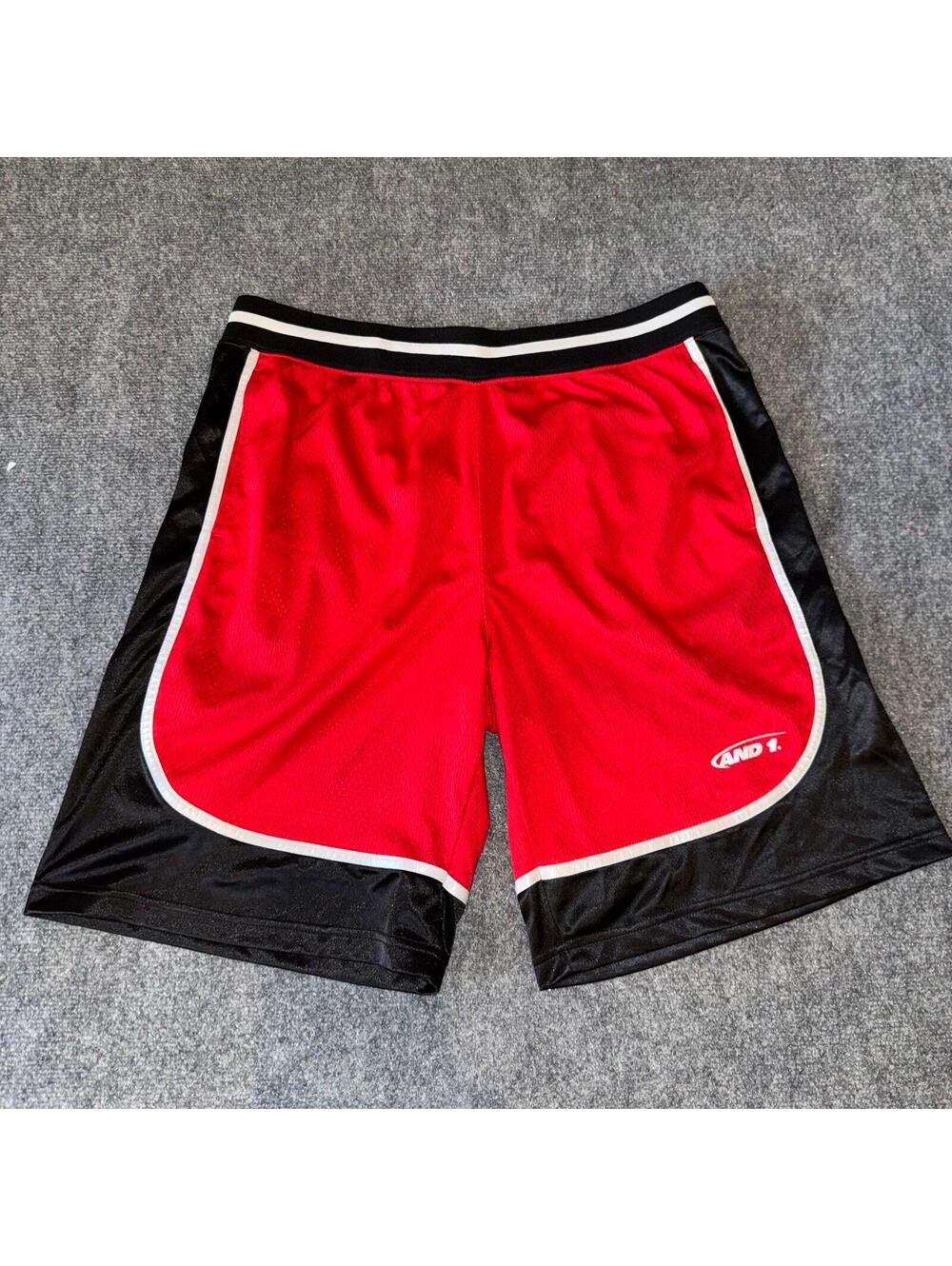 AND1 Red Baggy Dazzle Hoop Shorts Mens XL Vtg y2k 90s Rare